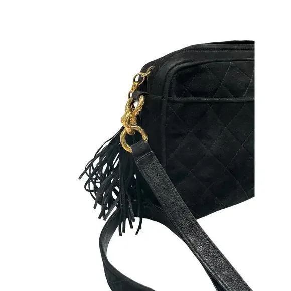 Authentic Chanel Matelassé Fringed Suede Shoulder Bag - Picture 7 of 11